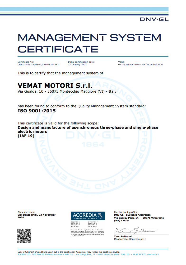 VEMAT MOTOR CERTIFICATE