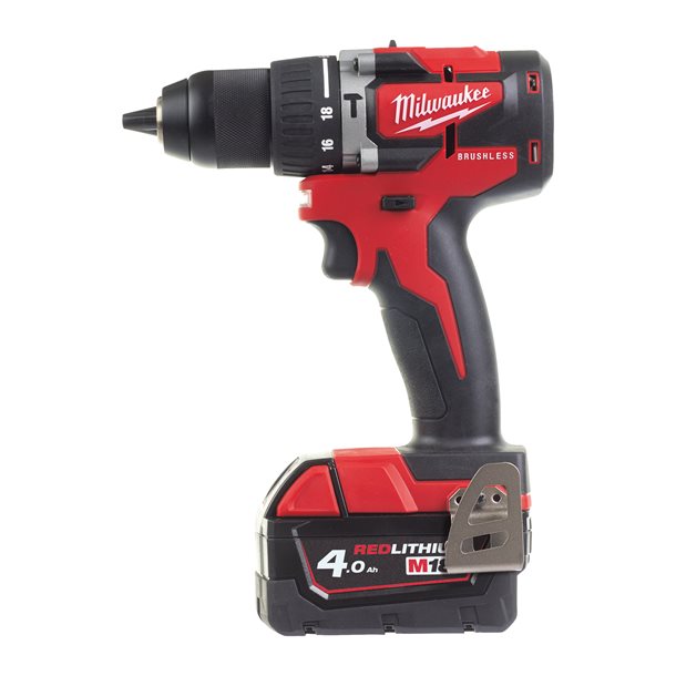 Milwaukee M18CBLPD-402C Brushless Compact Percussion Drill Kit with 2 x 4.0 Ah Battery, Charger & Case