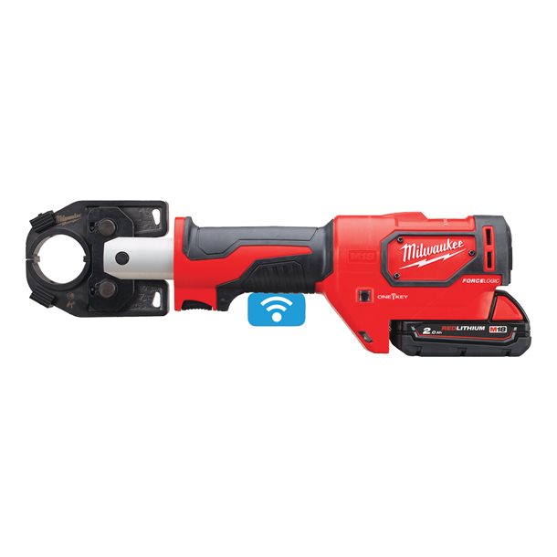 Milwaukee M18HCCT-201C Force Logic™ ONE-KEY™ Hydraulic 53 KN Cable Crimper Set with 1 x 2.0 Ah Battery Charger & Case
