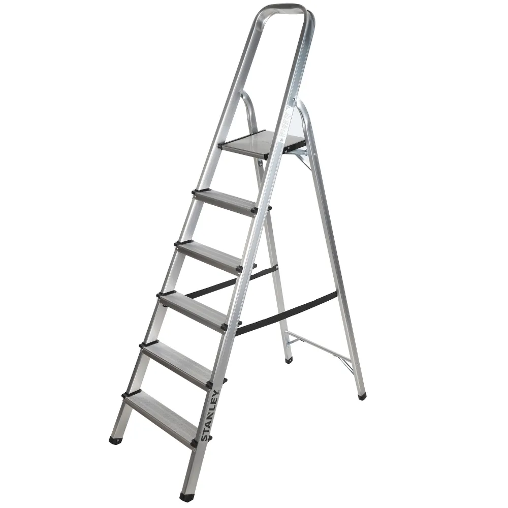 STANLEY Step Ladder | 6 Steps Aluminum Ladder | Anti Slip Steps | Non-Slip Rubber Edge Guards | 150 KG Loading Capacity | EN131 Approved - SXLDAL-006