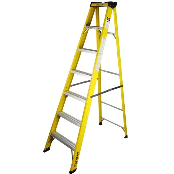 STANLEY Step Ladder | 6 Steps Fibre Ladder | Anti Slip Steps | Non-Slip Rubber Edge Guards | 150 KG Loading Capacity | EN131 Approved - SXLDFG-006