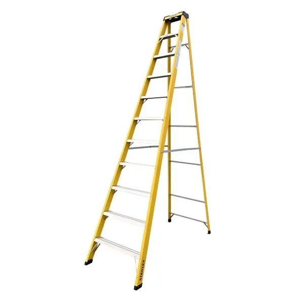 STANLEY Step Ladder | 10 Steps Fibre Ladder | Anti Slip Steps | Non-Slip Rubber Edge Guards | 150 KG Loading Capacity | EN131 Approved - SXLDFG-010