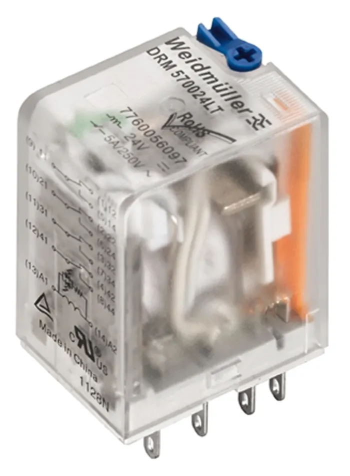 Weidmuller Panel Mount Power Relay, 24V ac Coil, 4PDT,MPN,7760056083