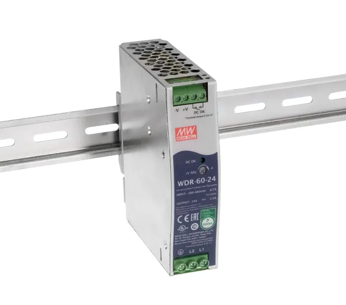 MEAN WELL WDR-60 Switched Mode DIN Rail Power Supply, 180 → 550 V ac / 254 → 780V dc ac, dc Input, 24 V