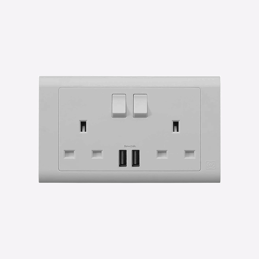 13A 2G S/SOCKET WITH USB ESSENTIALS TITANIUM - MK