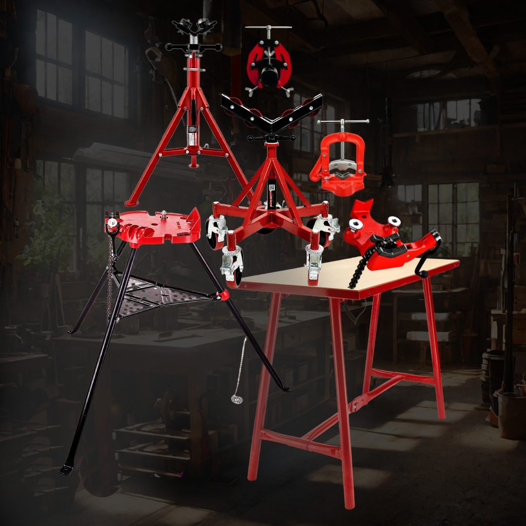 MACSTROC WORKBENCH, PIPE STANDS AND VISES