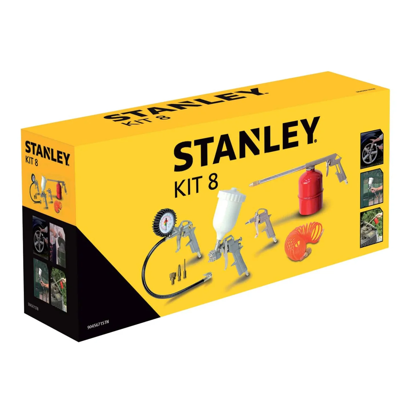 STANLEY AIR TOOLS KIT 8 PCS, INCLUDES INFLATING GUN, AIR DUSTING GUN, SPRAY GUN, GRAVITY PAINT GUN, 5M SPIRAL HOSE AND 3 INFLATING NOZZLES