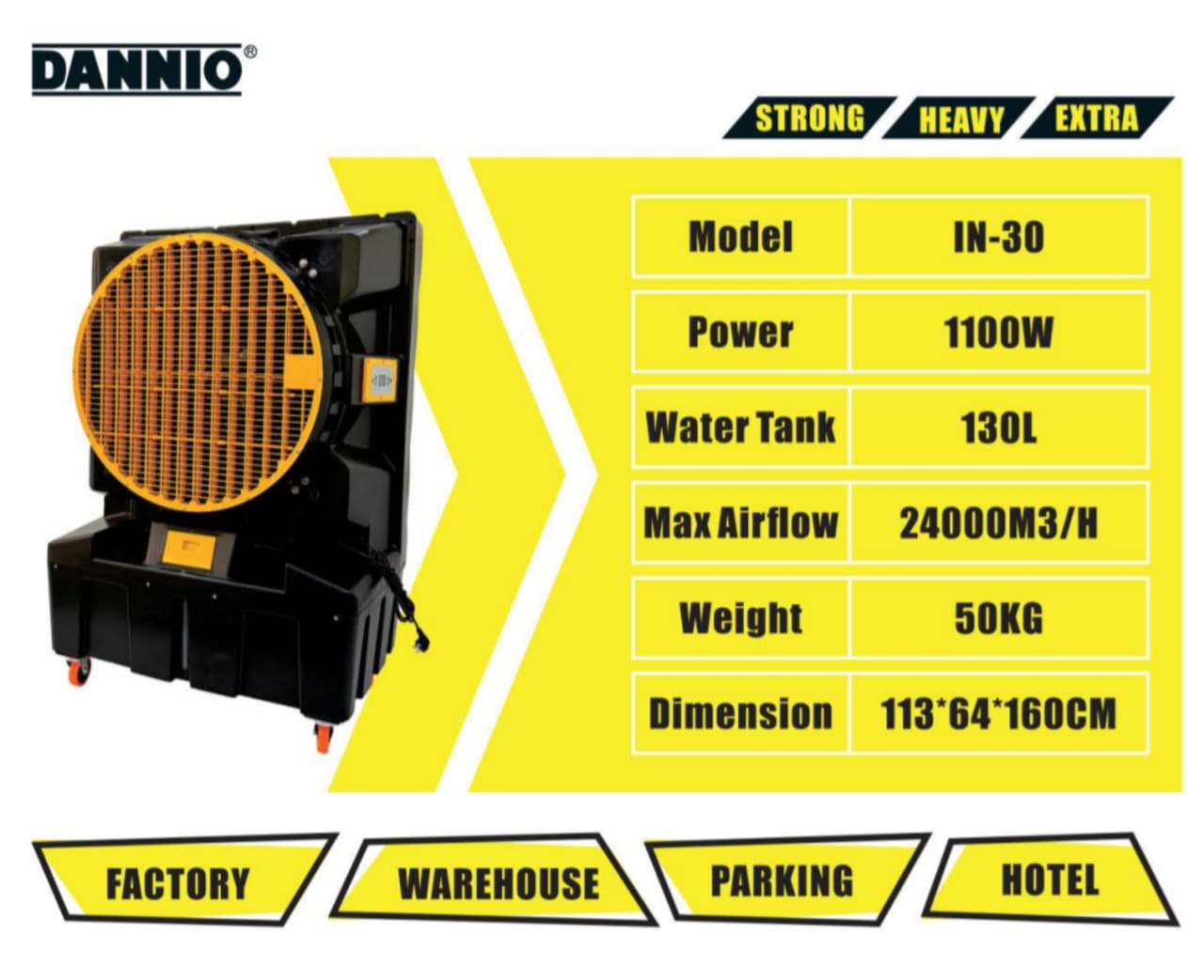 DANNIO 1100W 130L Evaporative Air Cooler – Model No: IN-30