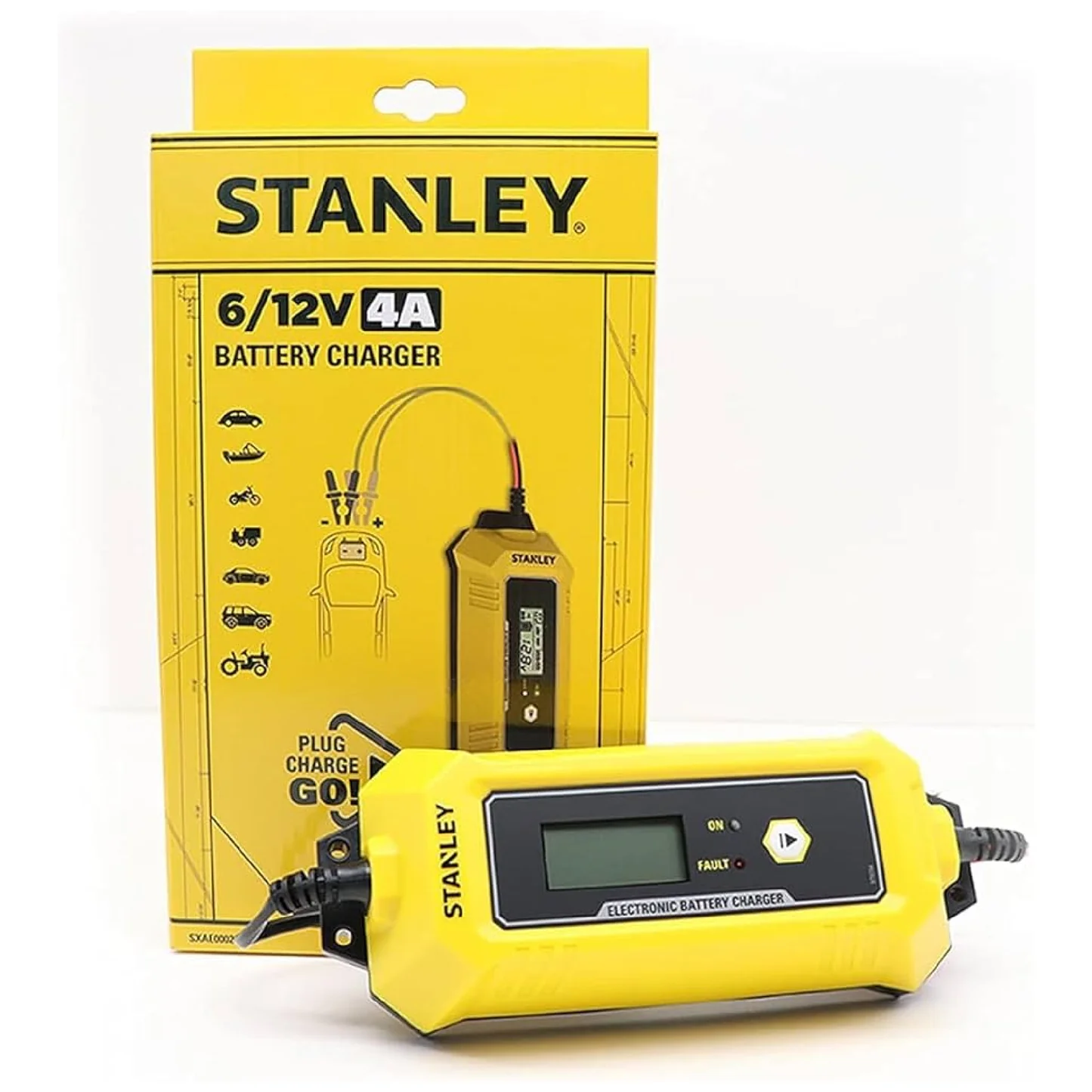 STANLEY CAR BATTERY CHARGER & MAINTAINER FOR ALL TYPES OF 6-12V LEAD ACID BATTERIES AUTOMATIC 8 STAGE OPERATION - SXAE00025GB