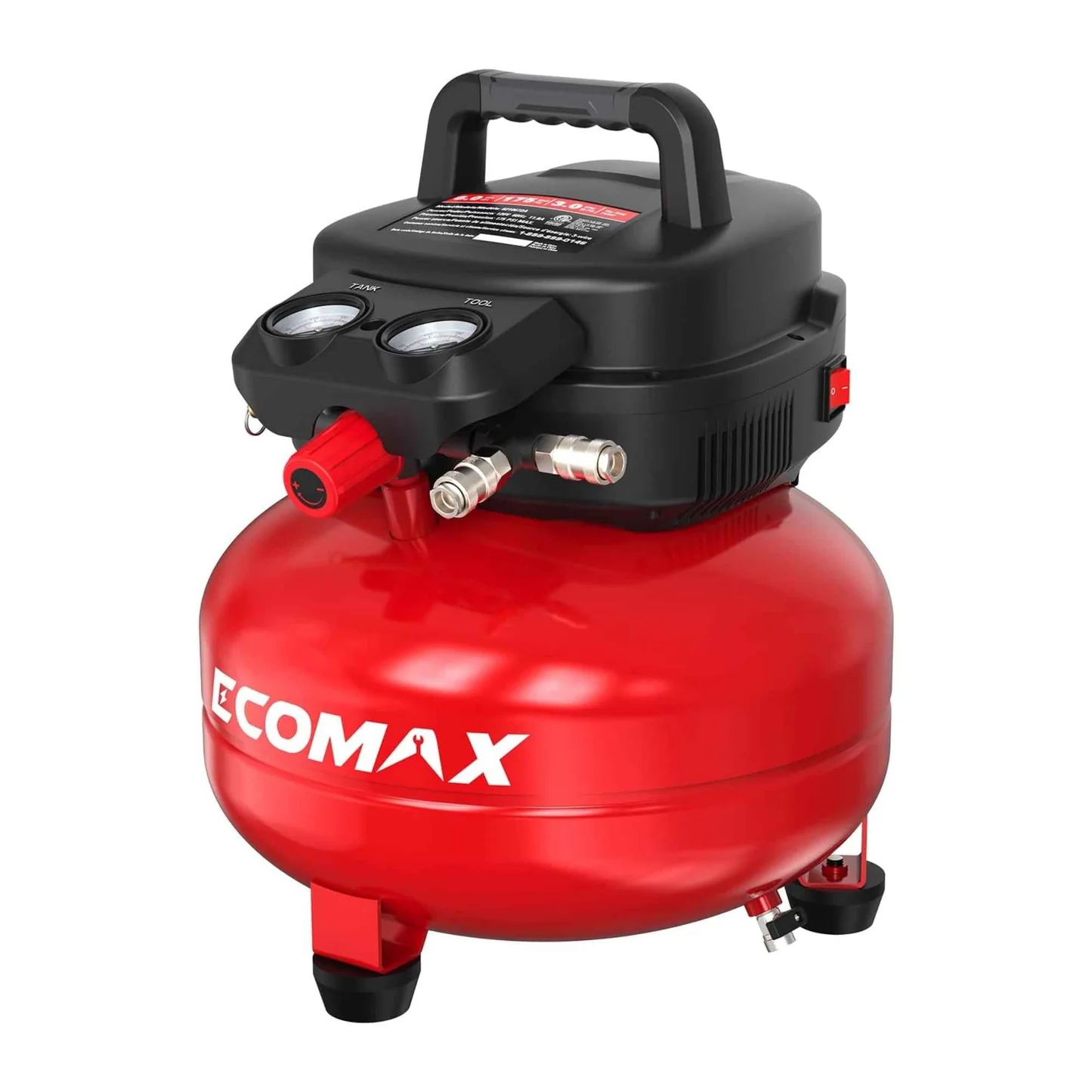 Ecomax Air Compressor 23L Oil Free 1400W 8-10 Bar 70.8L/Min @ 6.2 Bar Pancake Tank