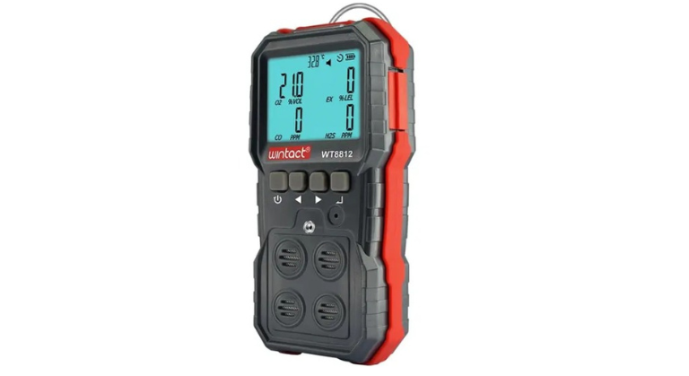 Wintact 4-Gas Detector | Multi-Gas Monitor for CO, H2S, LEL, O2 Detection with Data Record and HIGH/Low Alarm | Model: 8812